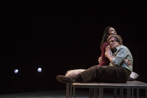 Production photograph from Heisenberg at Pittsburgh Public Theater.